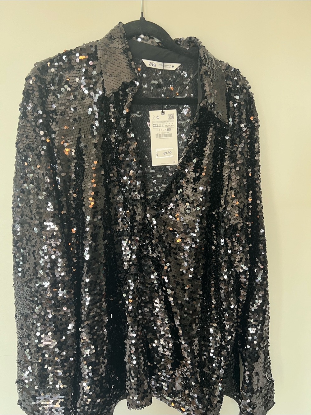 Zara Black Sequined Button-Down Top